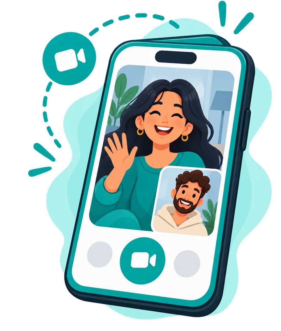A random video chat on StrangerLine: one person waving on screen with the other person in a small window